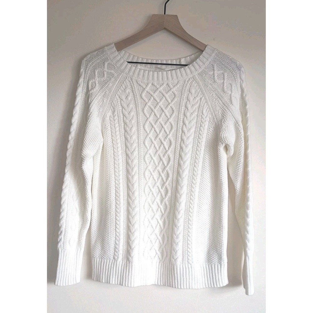 NWT GAP Cable Knit‎ Crewneck Sweater Ivory White Petite M Classic Knit Soft Chic